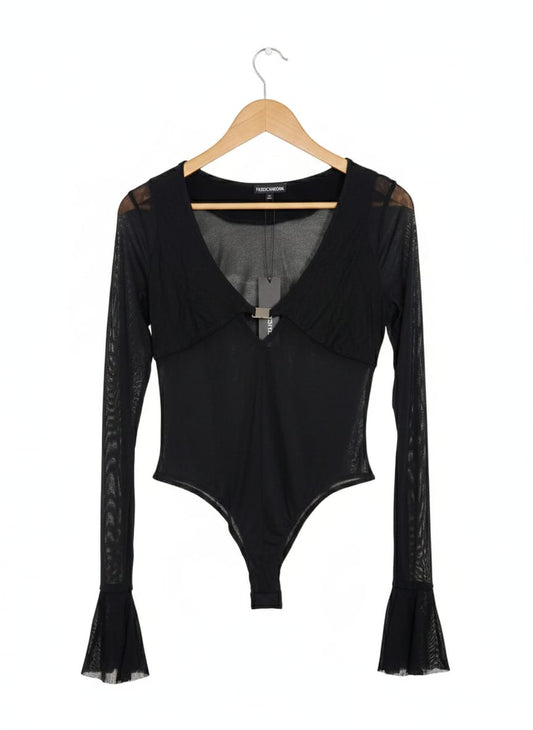 FASHION NOVA|L|BUST 17|Sorella Mesh Deep V-Neck Bodysuit