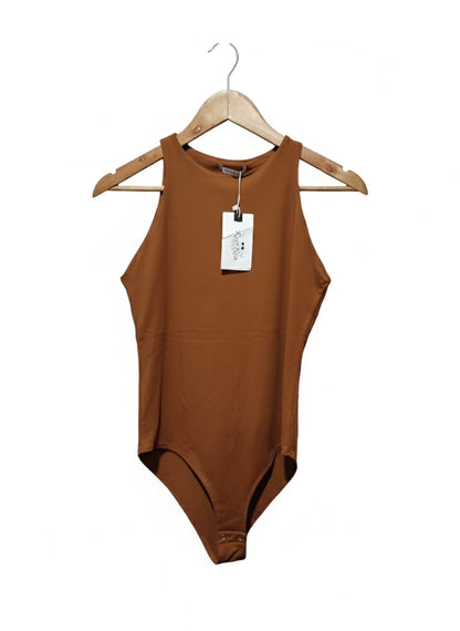 REORIA|M|BUST 14| Cinnamon Brown High Neck Sleeveless Bodysuit