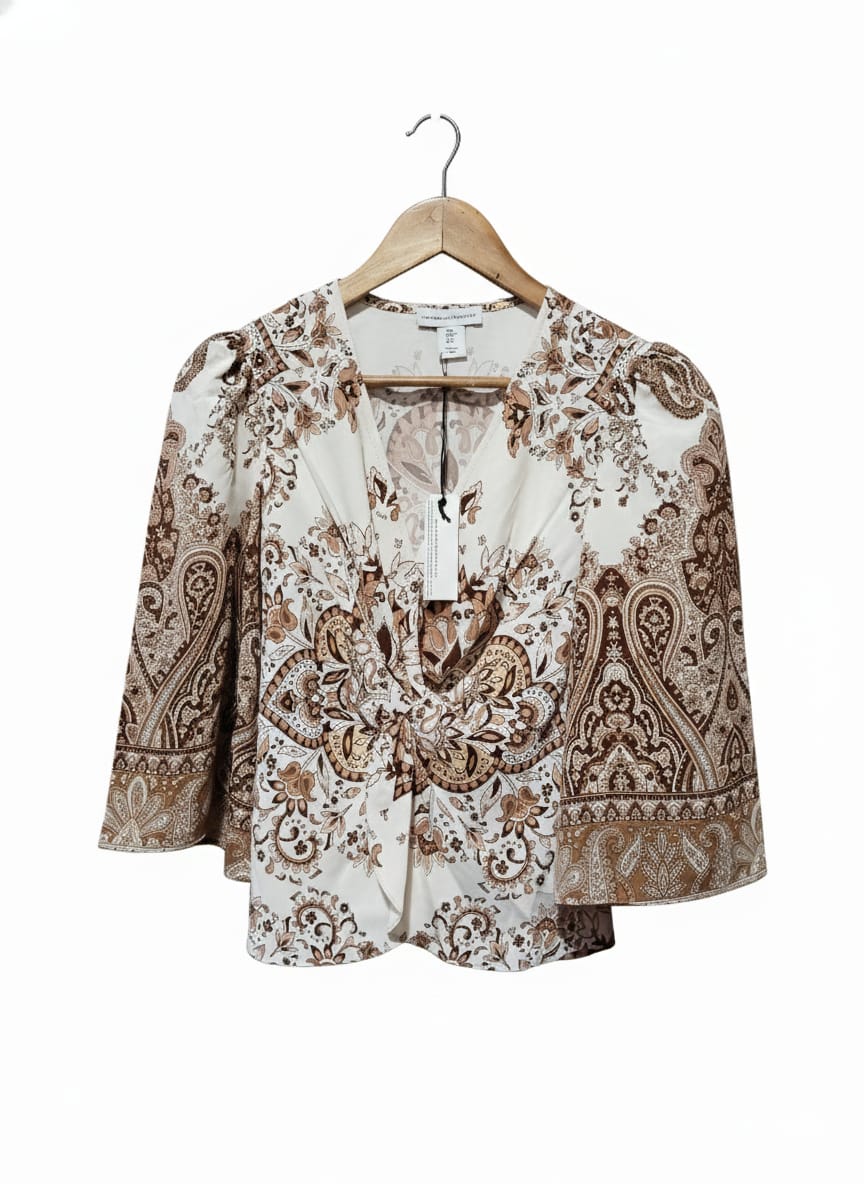 CUPCAKE AND CASHMERE|S|BUST 15|Paisley Print Blouse with Puff Sleeves