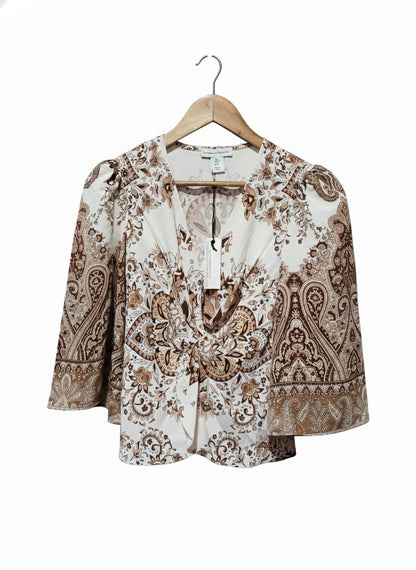CUPCAKE AND CASHMERE|S|BUST 15|Paisley Print Blouse with Puff Sleeves