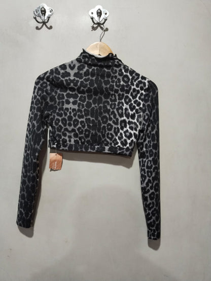 SHEIN|M|Bust 16|Leopard Print Long Sleeve Crop Top