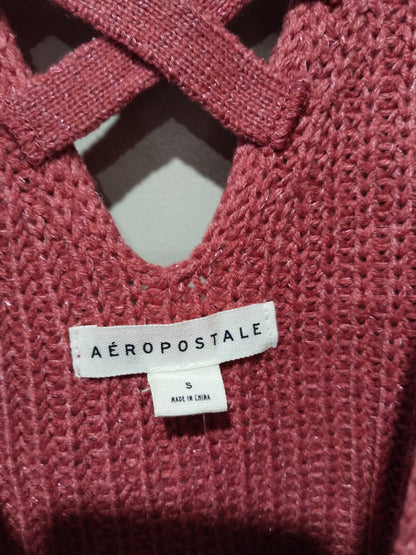 AEROPOSTALE|S|Bust 21|Long Sleeve V-Neck Knit Sweater Criss-Cross Back