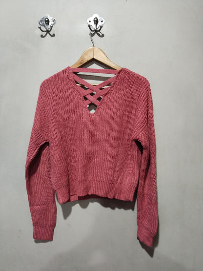 AEROPOSTALE|S|Bust 21|Long Sleeve V-Neck Knit Sweater Criss-Cross Back