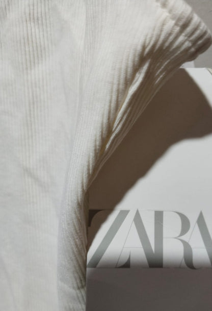 ZARA|S|BUST 11|White Ribbed Racerback Bodysuit.