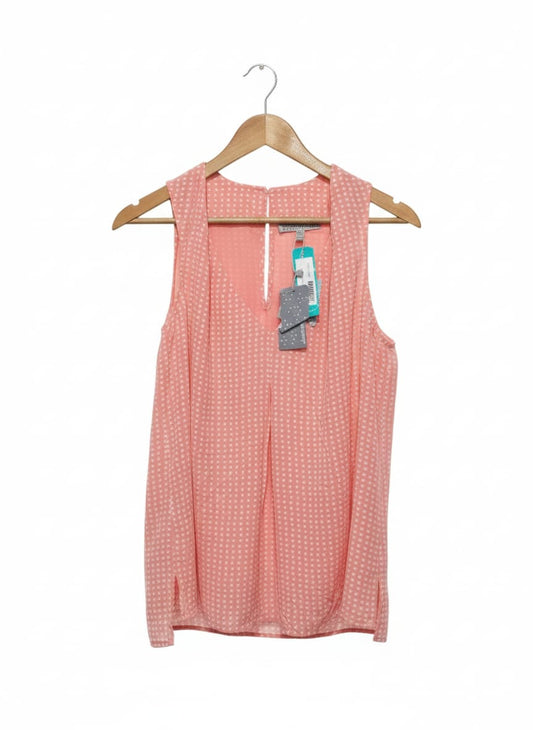DANIEL RAINN|M|BUST 16|Pink & White Polka Dot Printed V-Neck Sleeveless Top