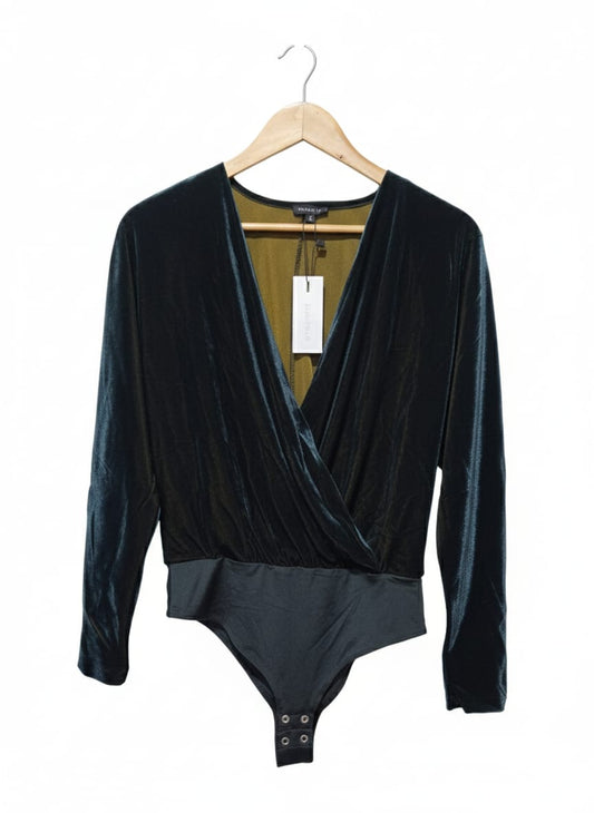 DYNAMITE|M|BUST 21|Dark Green Velvet Long Sleeve Bodysuit