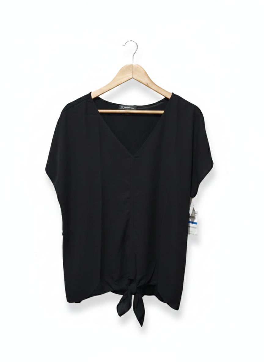 INC INTERNATIONAL CONCEPTS|XL|BUST 23|Black Knot Front V-Neck Blouse