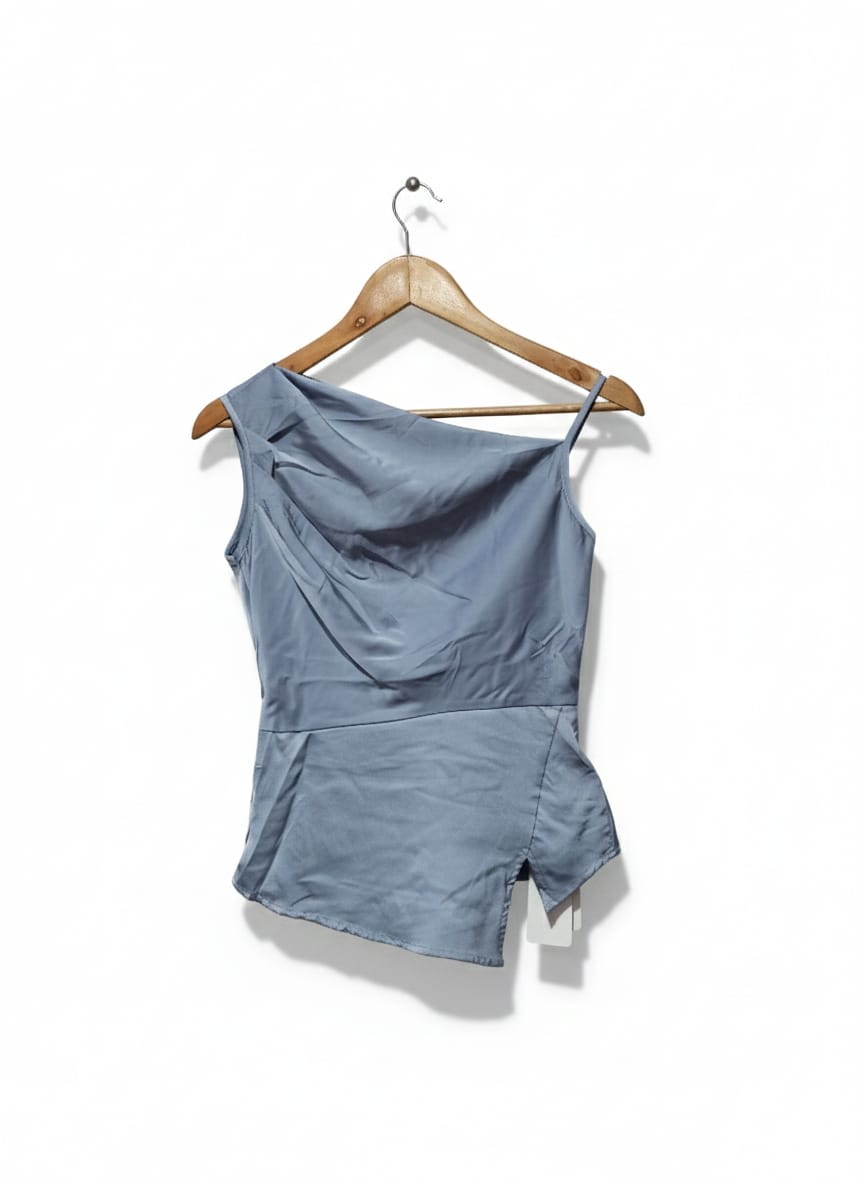 DAZY|S|BUST 15|Dusty Blue Sleeveless Satin Top