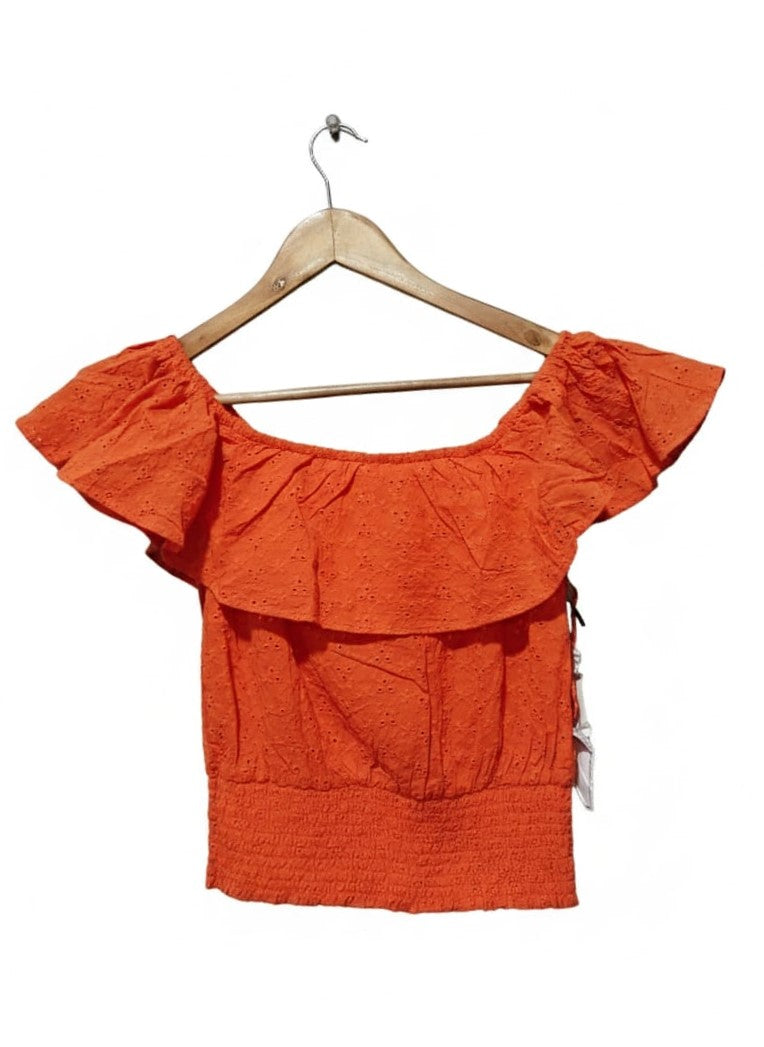 1.STATE|S|BUST 13|C2|Orange Eyelet Off-Shoulder Crop Top