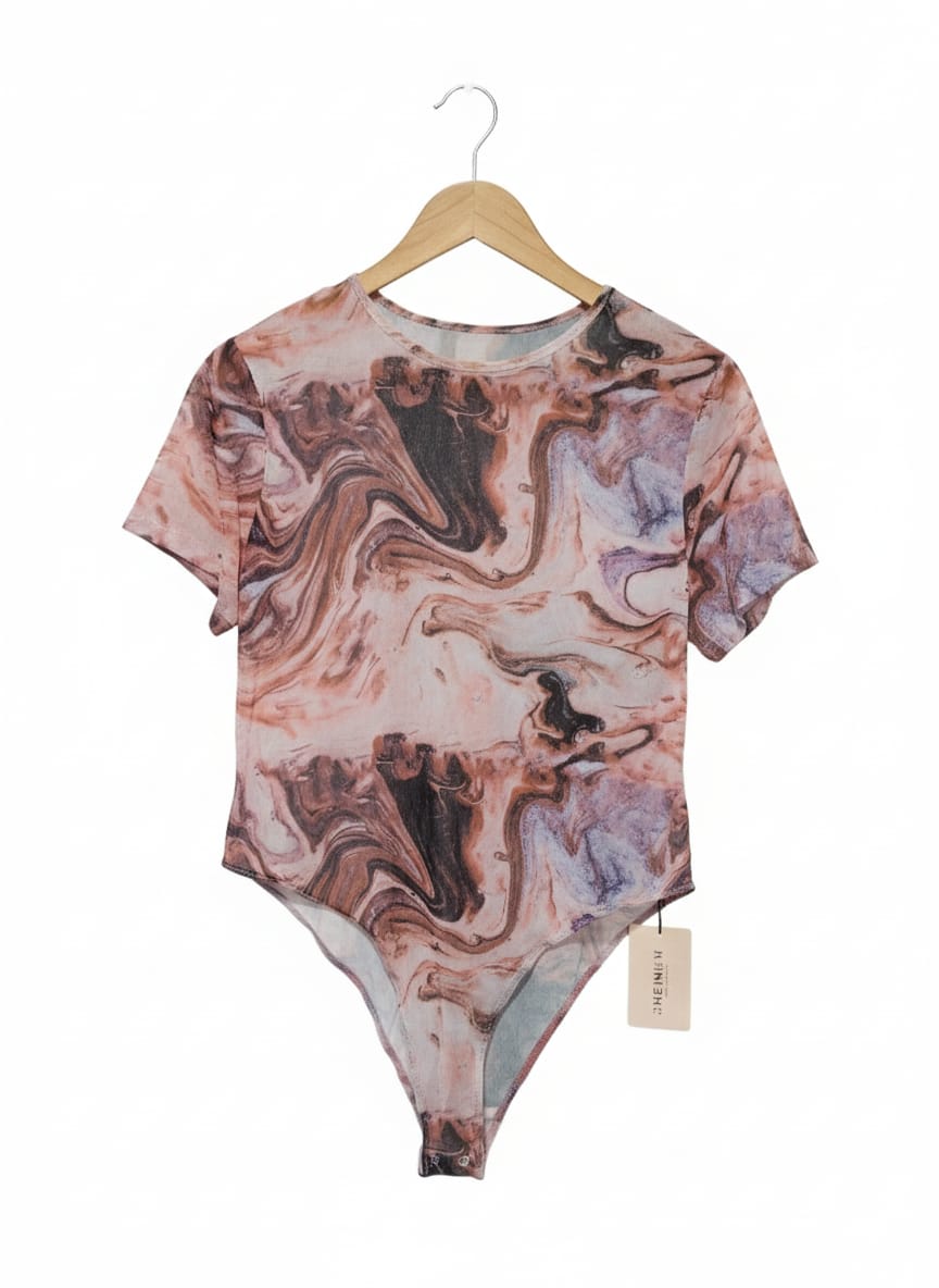 SHEIN CURVE|XL|BUST 19|Pink Maze Print Cut Out Bodysuit