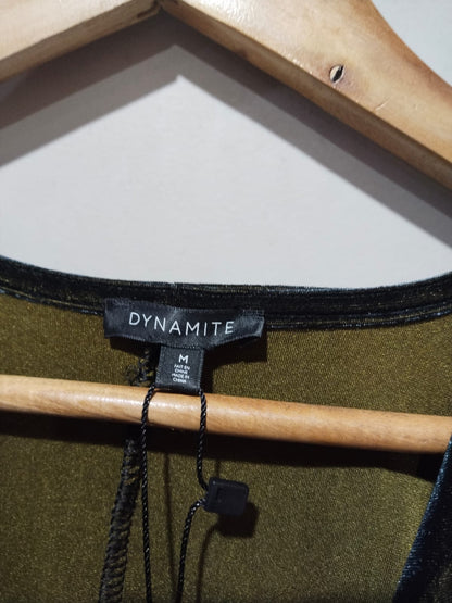 DYNAMITE|M|BUST 21|Dark Green Velvet Long Sleeve Bodysuit