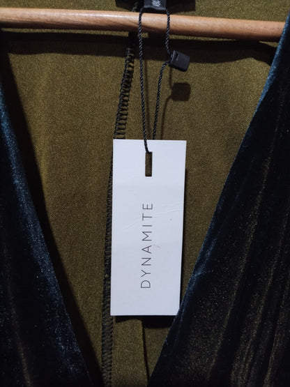 DYNAMITE|M|BUST 21|Dark Green Velvet Long Sleeve Bodysuit