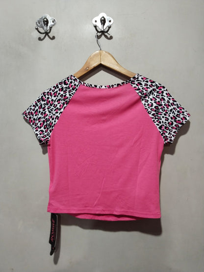 ROMWE|L|BUST 17|Pink Skull & Crossbones Crop Girls Long-Sleeve Raglan T-Shirt