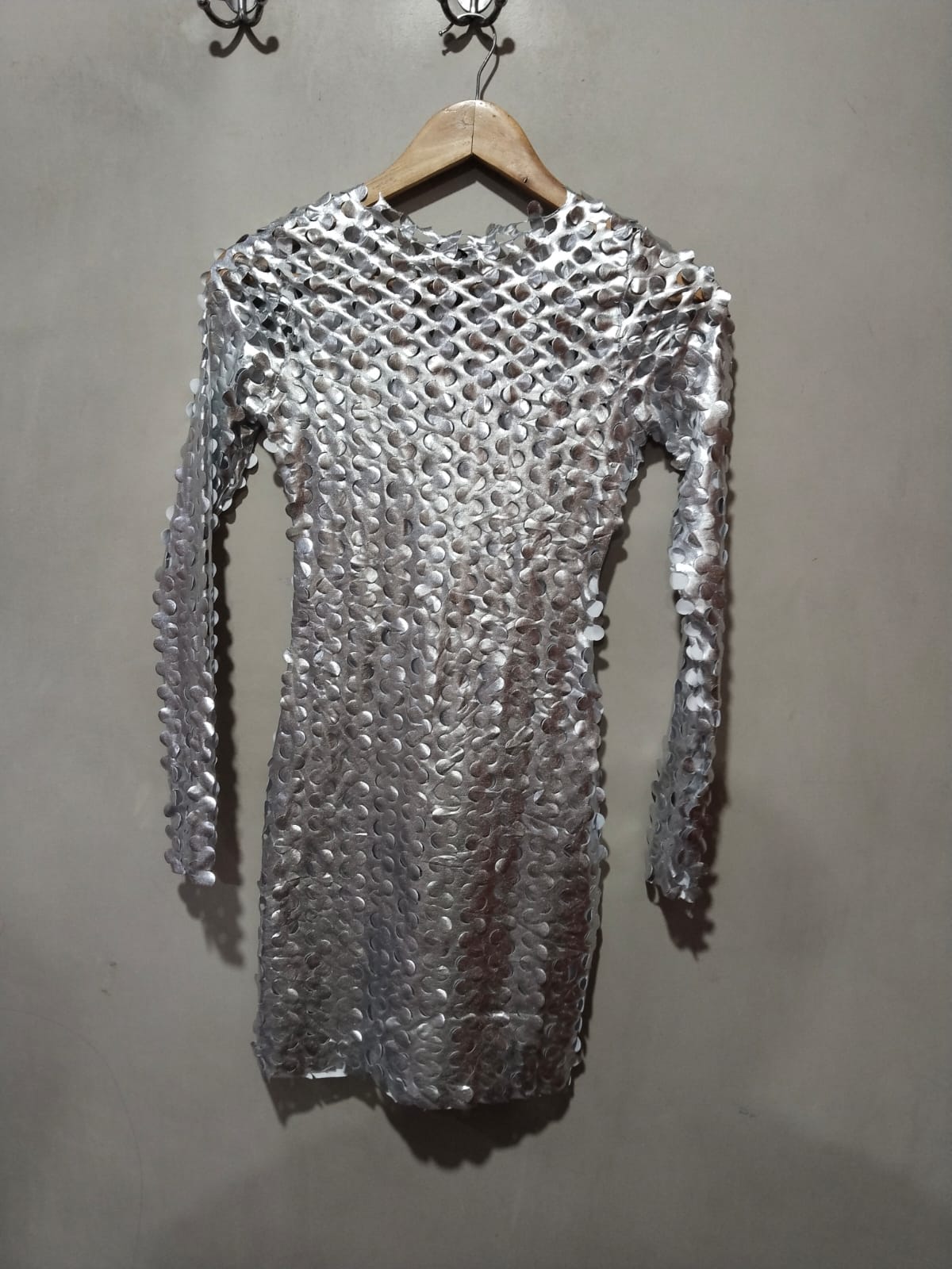 FASHION NOVA|S|BUST 13|Silver Laser Cut Metallic Catsuit/Dress