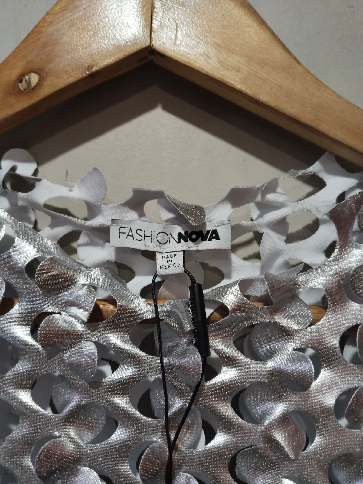 FASHION NOVA|S|BUST 13|Silver Laser Cut Metallic Catsuit/Dress