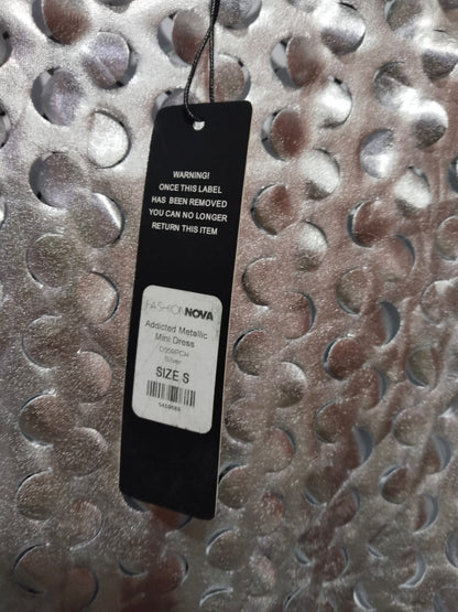 FASHION NOVA|S|BUST 13|Silver Laser Cut Metallic Catsuit/Dress