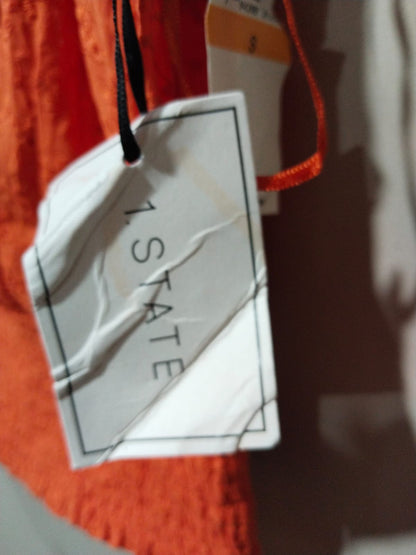 1.STATE|S|BUST 13|Orange Eyelet Off-Shoulder Crop Top