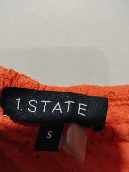 1.STATE|S|BUST 13|Orange Eyelet Off-Shoulder Crop Top