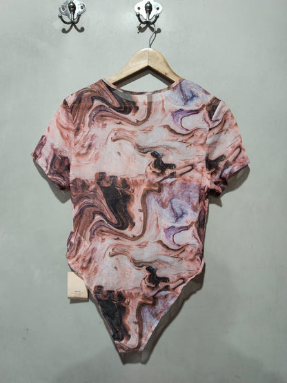 SHEIN CURVE|XL|BUST 19|Pink Maze Print Cut Out Bodysuit