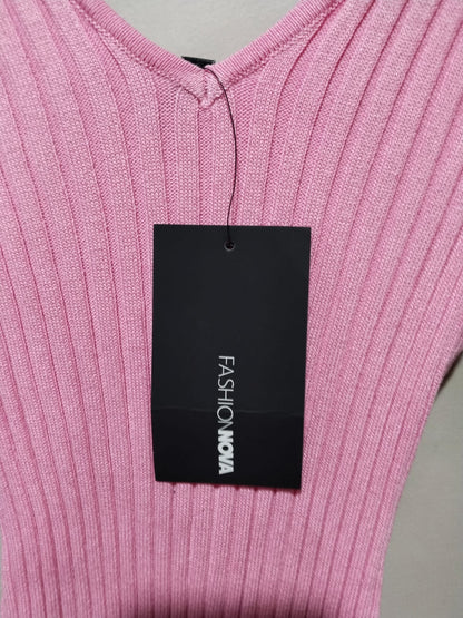 FASHION NOVA|S|BUST 12 MORE STRECHABLE| Kaplan Knit Long Sleeve Bodycon Pink Dress.