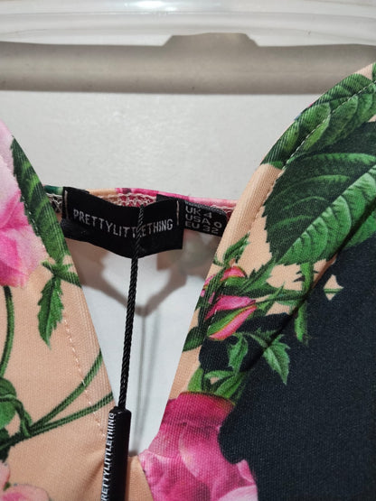PRETTY LITTLE THINGS|XS|BUST 12|Blush Pink Floral Print Strapless Cut Out Maxi Dress