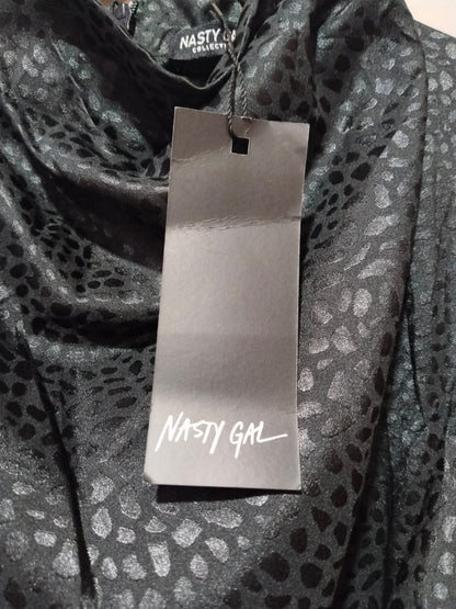 NASTY GAL|S|BUST 16|Black Textured Ruffle Sleeve Midi Dress