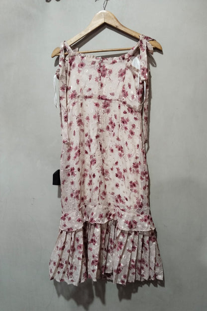 LULUS|M|BUST 16| C5| Terrace Views Taupe Floral Print Tiered Midi Dress