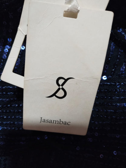 JASAMBAC|M|BUST 16|Navy Sequin Cowl Neck Midi Dress