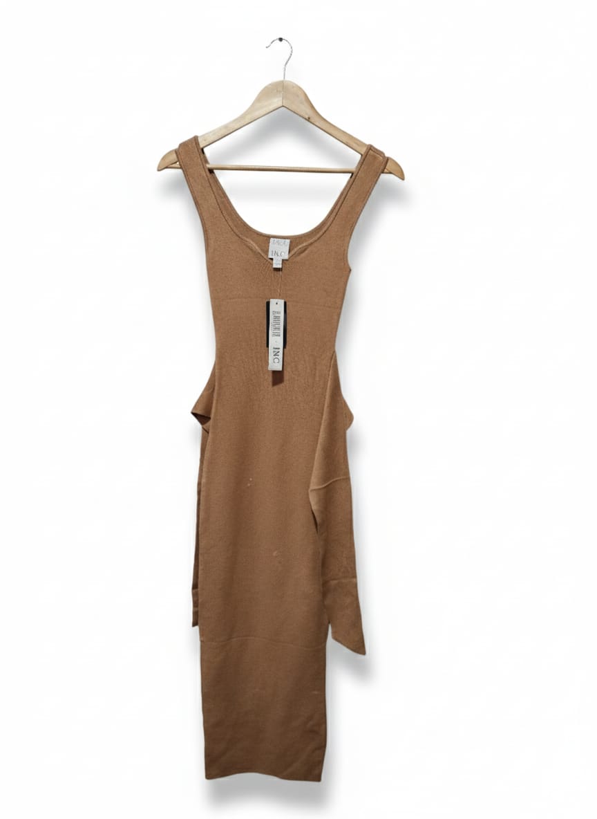 JEANNIE MAI I.N.C|S|BUST 10.5 STRECHABLE|Ribbed Knit Tie Waist Midi Dress