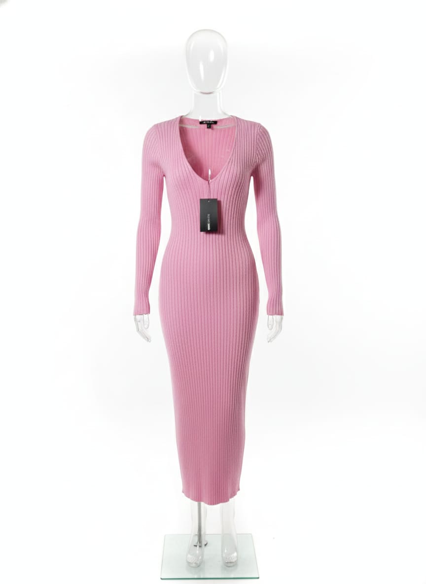 FASHION NOVA|S|BUST 12 MORE STRECHABLE| Kaplan Knit Long Sleeve Bodycon Pink Dress.