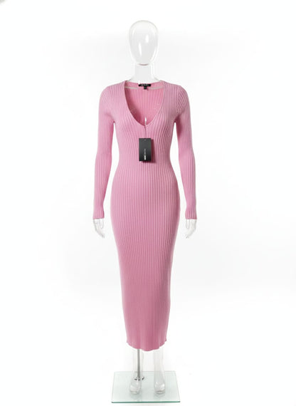FASHION NOVA|S|BUST 12 MORE STRECHABLE| Kaplan Knit Long Sleeve Bodycon Pink Dress.