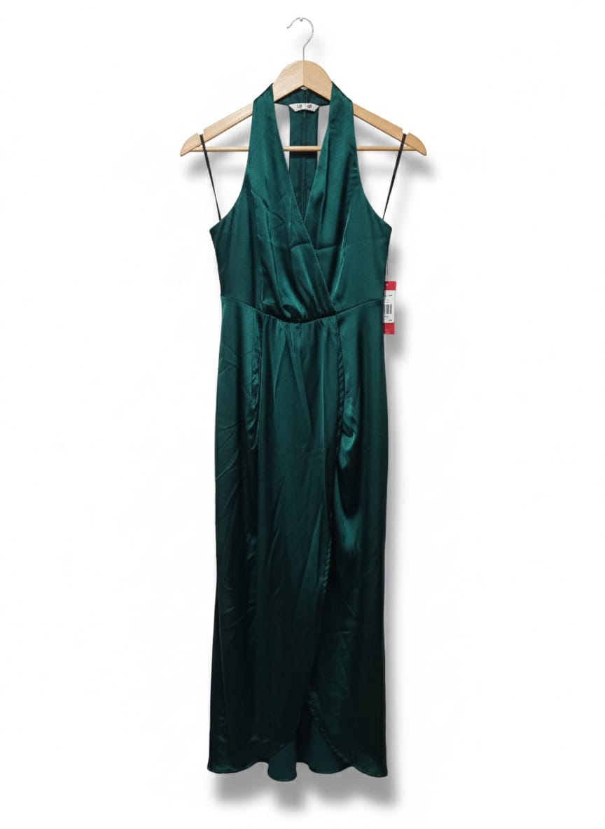 SHEIN BELLE| L|BUST 15|Green Cowl Neck Open-Back Maxi Dress
