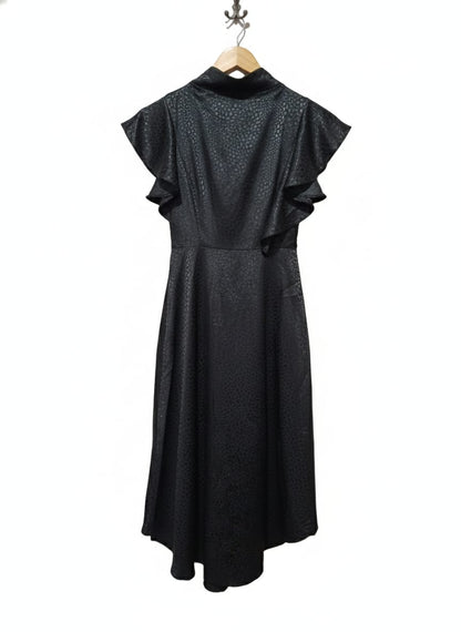 NASTY GAL|S|BUST 16|Black Textured Ruffle Sleeve Midi Dress