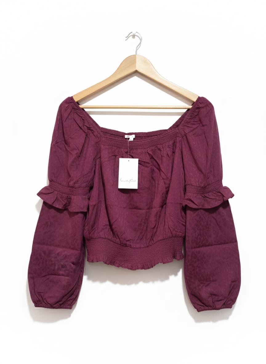 LOVE FIRE|L|BUST 20| Smocked Off The Shoulder Long Sleeve Blouse