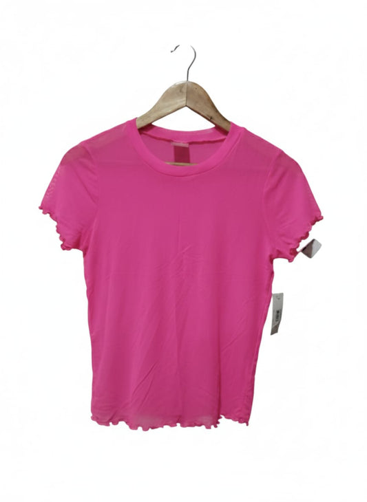 NO BOUNDARIES|M|BUST 17| Hot Pink Ribbed Lettuce-Edge T-Shirt