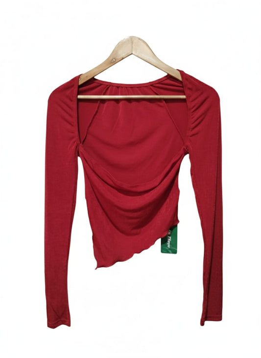 SHEIN|S|BUST 12|RED ASYMMETRIC LONG SLEEVE TOP