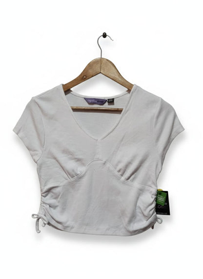 MY SISTER CLOSET|XXL|BUST 16|WHITE V-NECK RUCHED DRAWSTRING CROP TOP