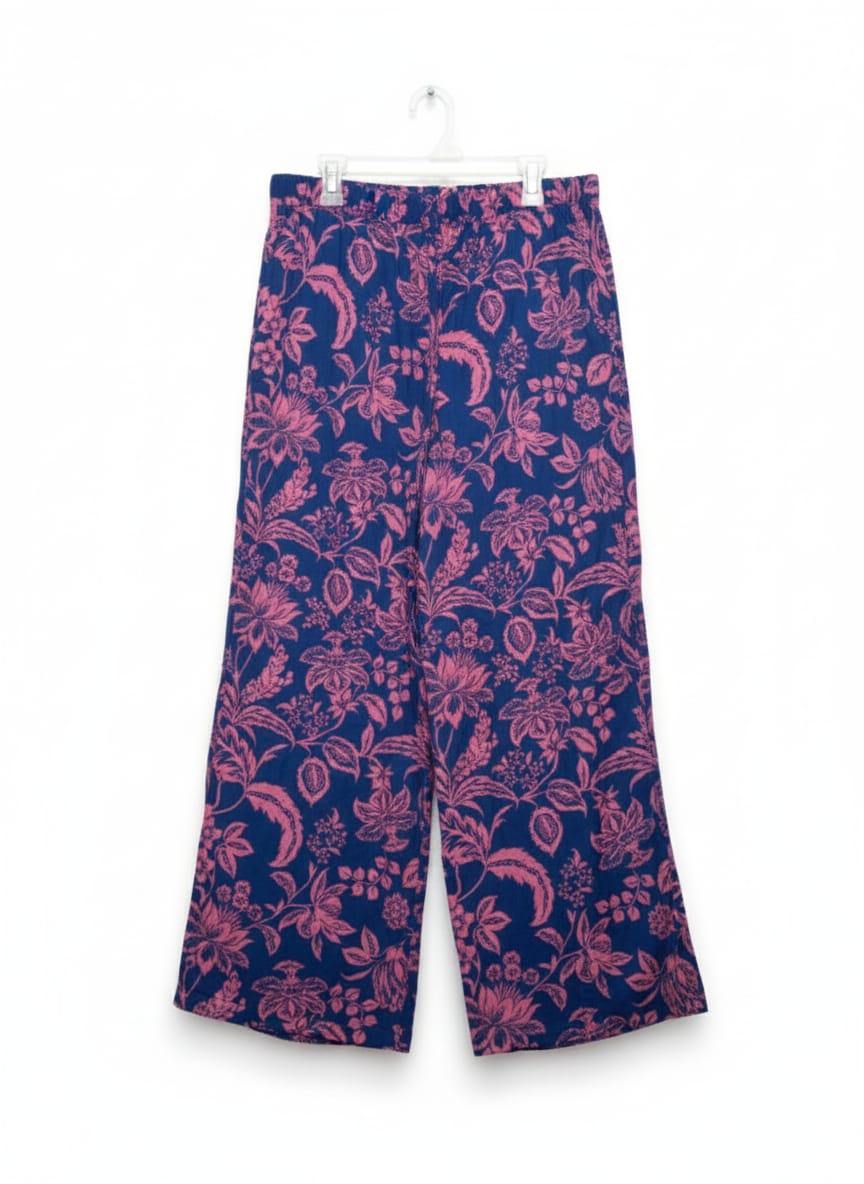 EMERY ROSE|XL|WAIST 32| BLUE AND PINK FLORAL WIDE LEG PANTS
