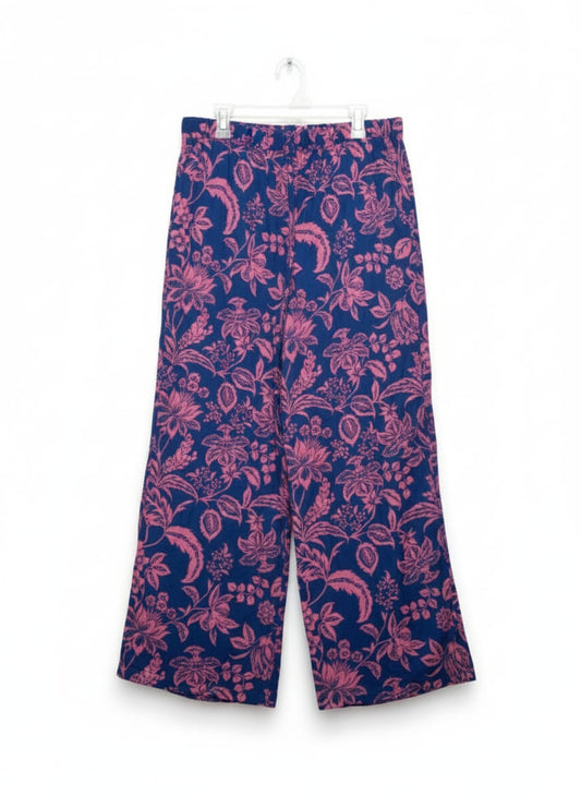 EMERY ROSE|XL|WAIST 32| BLUE AND PINK FLORAL WIDE LEG PANTS