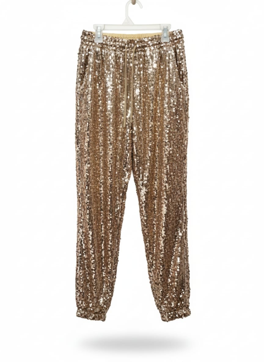 IN THE STYLE|S|WAIST26|GOLD SEQUIN & SATIN JOGGER PANTS