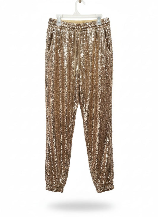 IN THE STYLE|S|WAIST26|GOLD SEQUIN & SATIN JOGGER PANTS