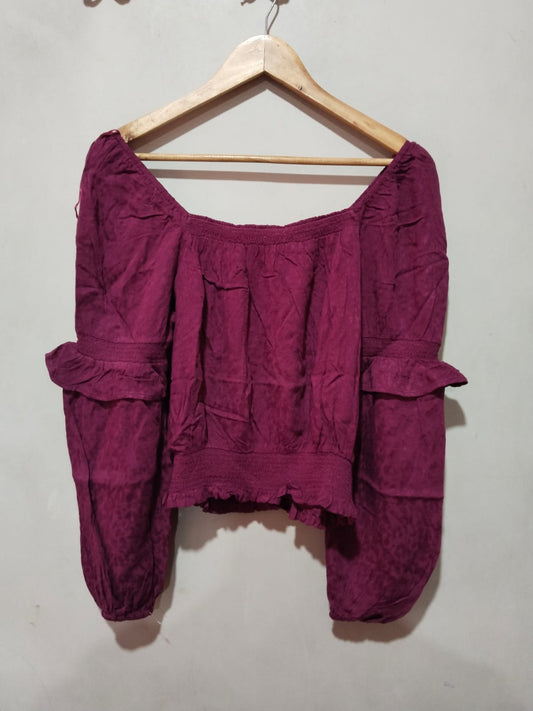 LOVE FIRE|L|BUST 20| Smocked Off The Shoulder Long Sleeve Blouse