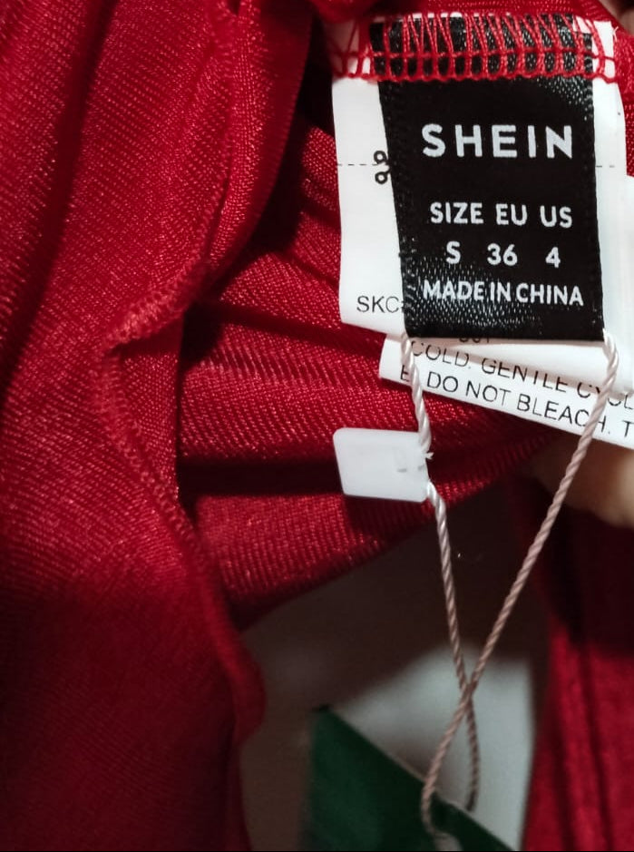 SHEIN|S|BUST 12|RED ASYMMETRIC LONG SLEEVE TOP