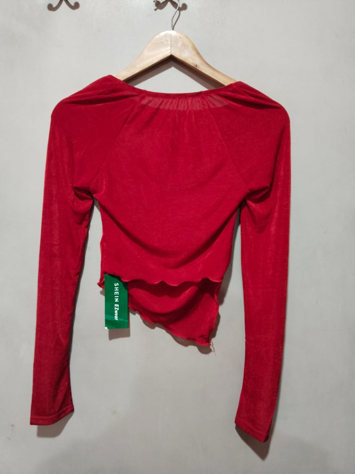 SHEIN|S|BUST 12|RED ASYMMETRIC LONG SLEEVE TOP