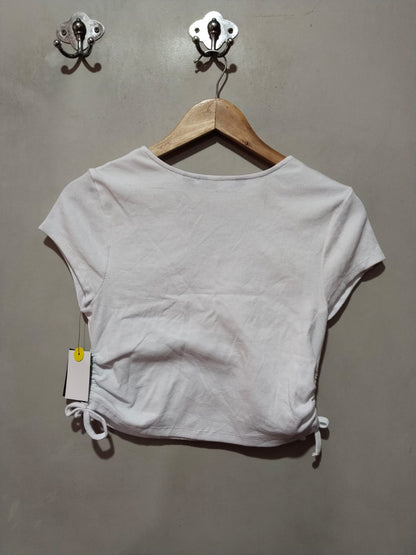 MY SISTER CLOSET|XXL|BUST 16|WHITE V-NECK RUCHED DRAWSTRING CROP TOP