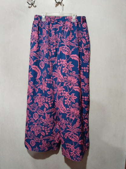 EMERY ROSE|XL|WAIST 32| BLUE AND PINK FLORAL WIDE LEG PANTS