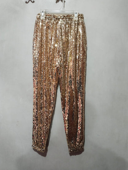 IN THE STYLE|S|WAIST26|GOLD SEQUIN & SATIN JOGGER PANTS