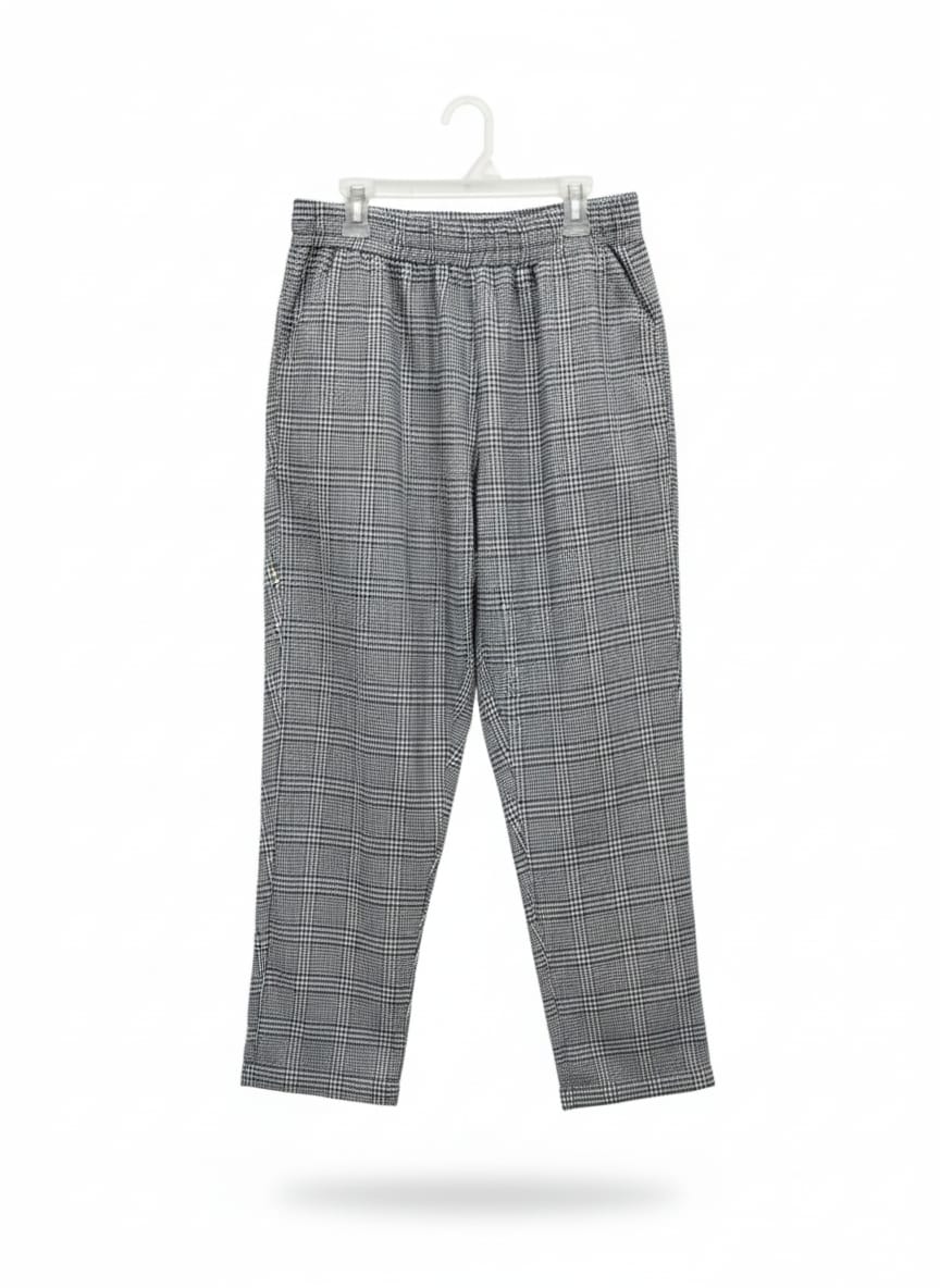 A&H|M|WAIST 30| GREY PLAID ELASTIC WAIST TROUSERS