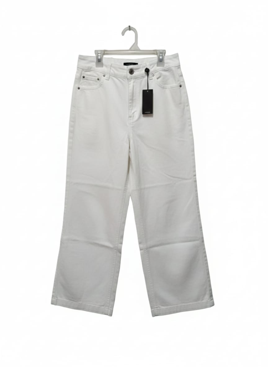 HIGH RISE|M|WAIST 31|WHITE HIGH-WAISTED WIDE-LEG CROPPED JEANS