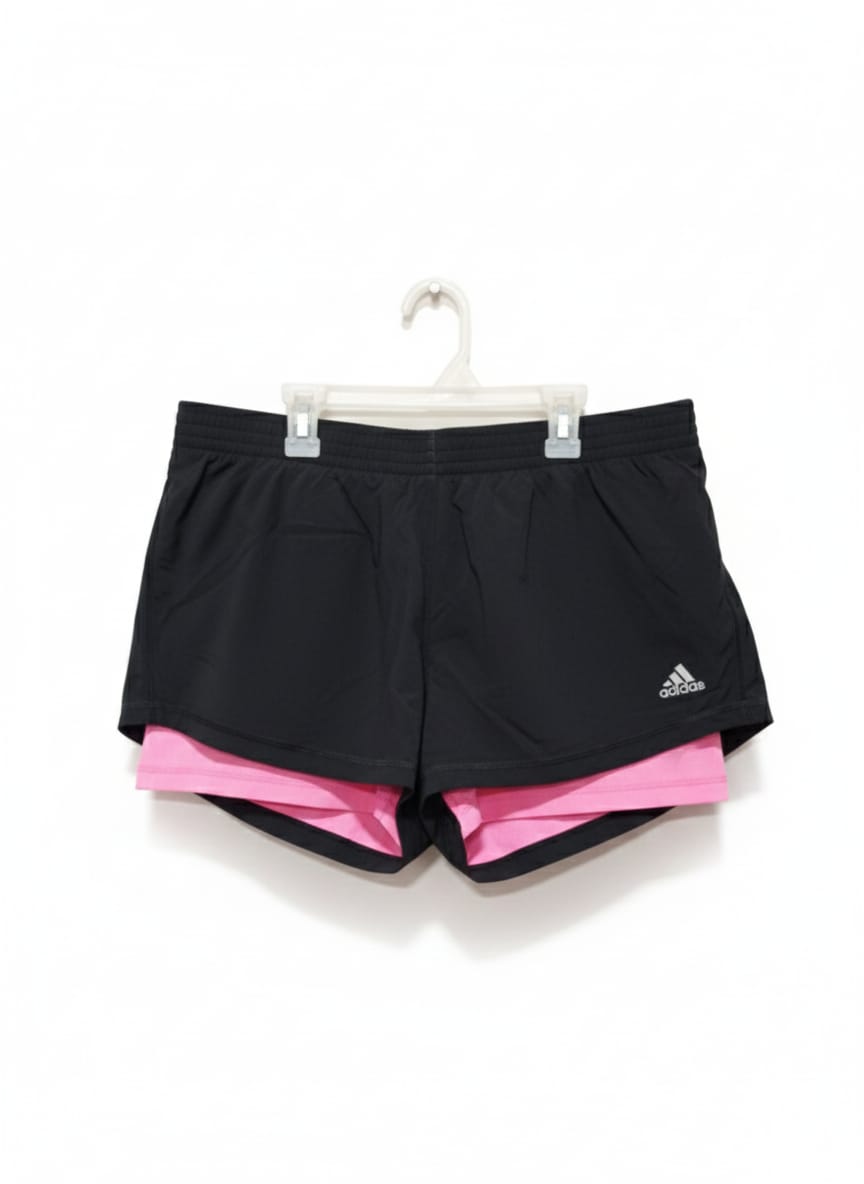 ADIDAS|L|WAIST 36|WOMEN'S BLACK AND PINK RUNNING SHORTS